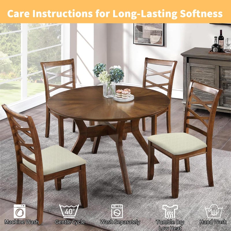 Gute Chair Seat Covers, Dining Room Chair Seat Covers with Ties, Stretch Jacquard Chair Covers Protectors for Dining Room Kitchen Chairs - 4 Pcs, Rhombic-Beige - Image 5